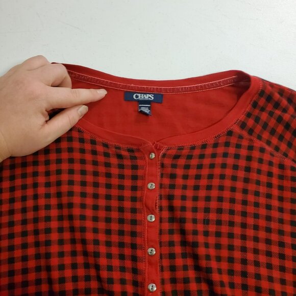 Chaps Womens Long Sleeve Plaid Henley Size 3X Red Lounge Leisure Modest Classic - Picture 8 of 11